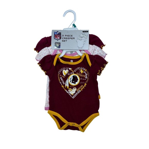 NFL Indians Toddler Girl's Red and White Creeper Set Sz 0-3M - NWT